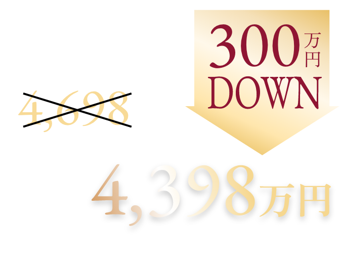 家具付モデルルーム  住戸販売〈限定１邸〉300万円DOWN 4,398万円